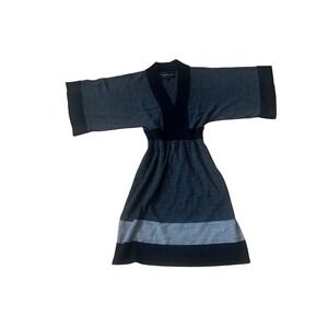 Connected Apparel Womens Knit Dress‎ Gray Black V Neck Kimono Sleeve